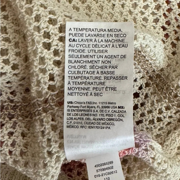 Chico’s | Textured Striped Sweater Open Weave Scoop Neck Side Slits EUC - Picture 9 of 9